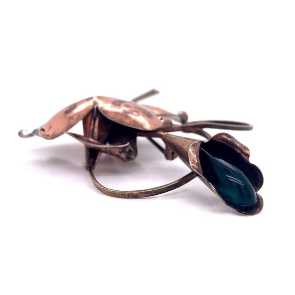 Large VTG Estate TruArt Sterling Silver & Green Stone Flower Rose Tone Brooch 36 - Picture 6 of 7